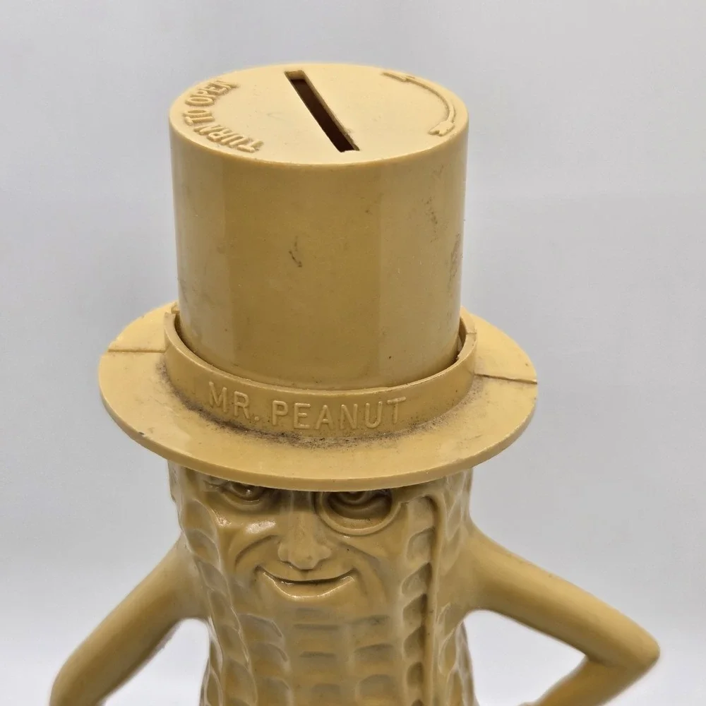 VTG Mr. Peanut Planters Nut Plastic Coin‎ Bank Tan Top Hat Cane Promo 8.5